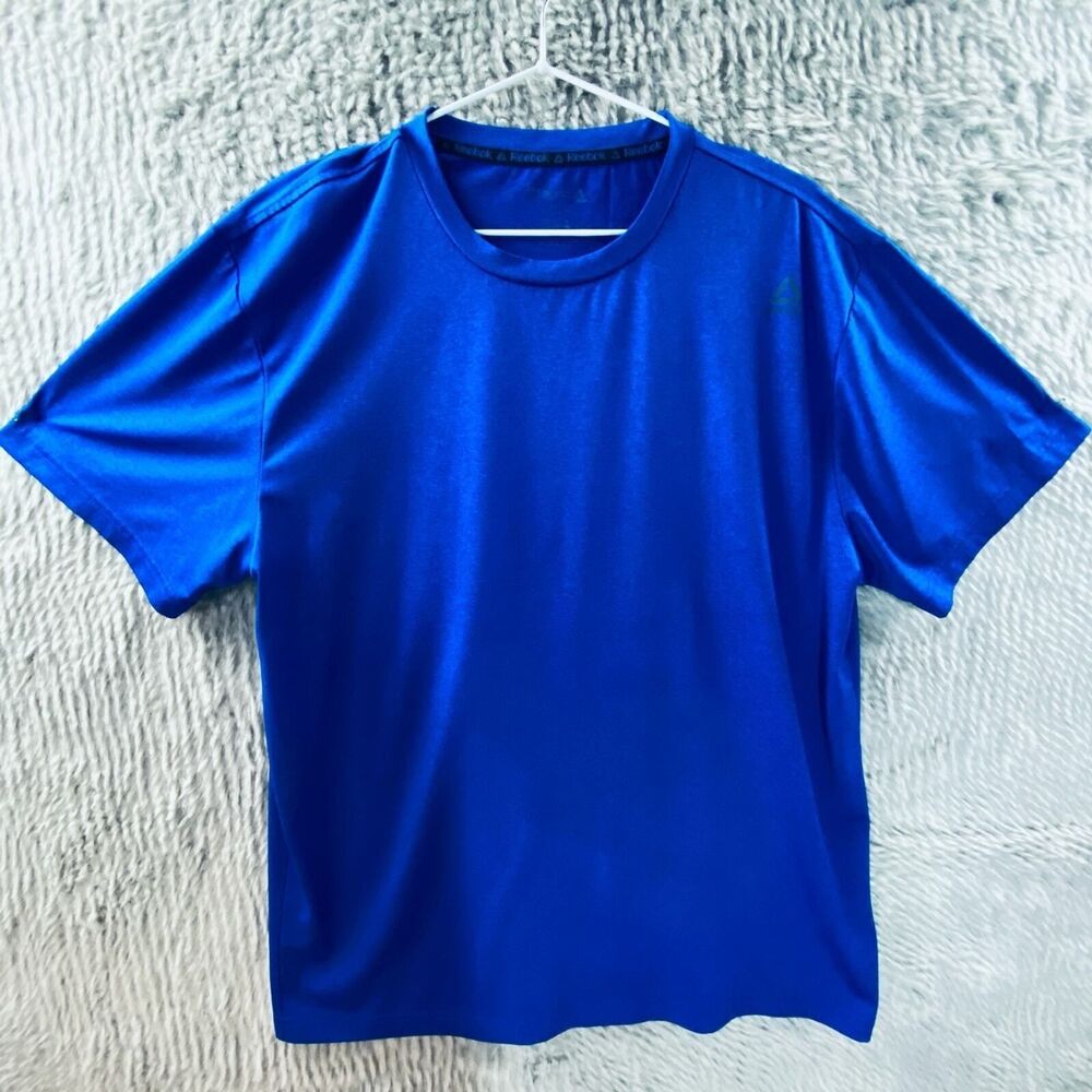 Reebok Men's L Large Blue Short Sleeve Workout Training Performance Shirt